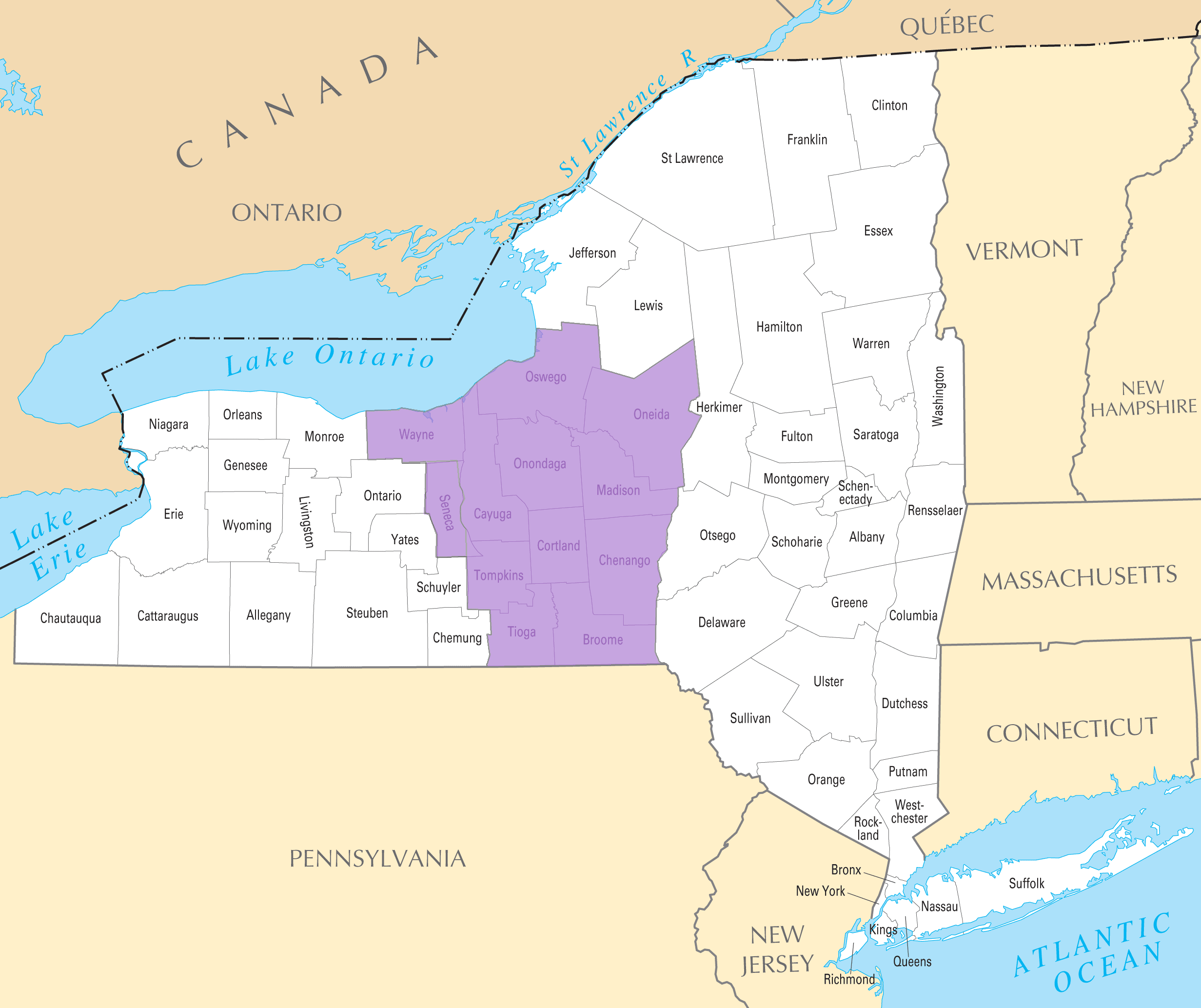 Map of Meadowcraft's Central New York service area.